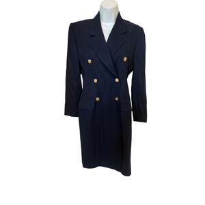 Vintage Lois Snyder Dani Max Button Down Dbl Breasted Gold Buttons Navy Dress 2P
